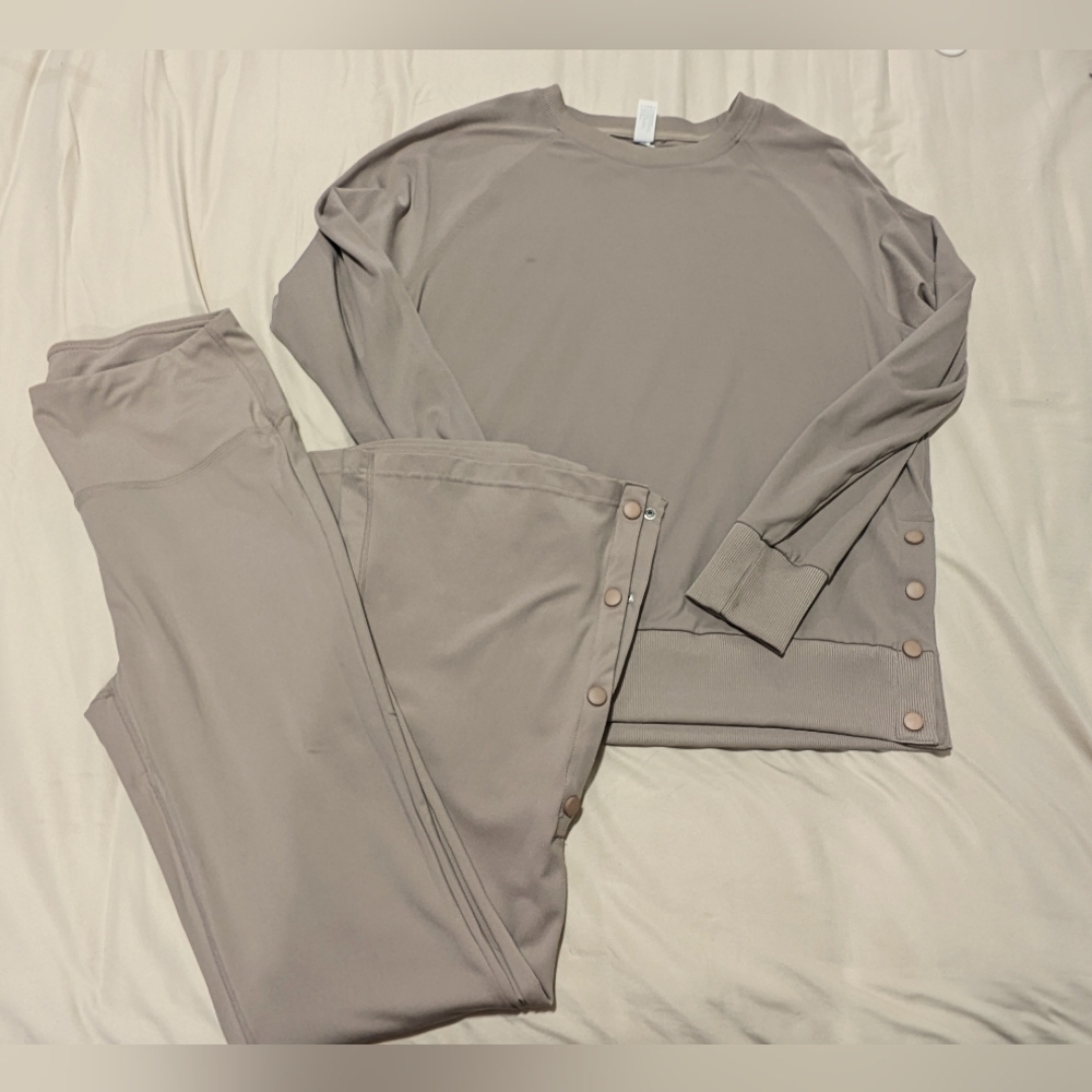 Velocity Active Zoey Top Taupe Flare Pants Top Set